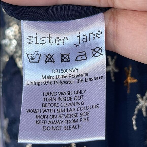 Sister Jane Shooting Star Embroidered Mini Dress Navy and Silver  medium - Picture 17 of 17